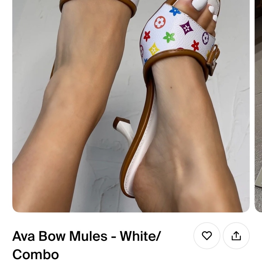 White Mules with Colorful Bow and Pointed Toe